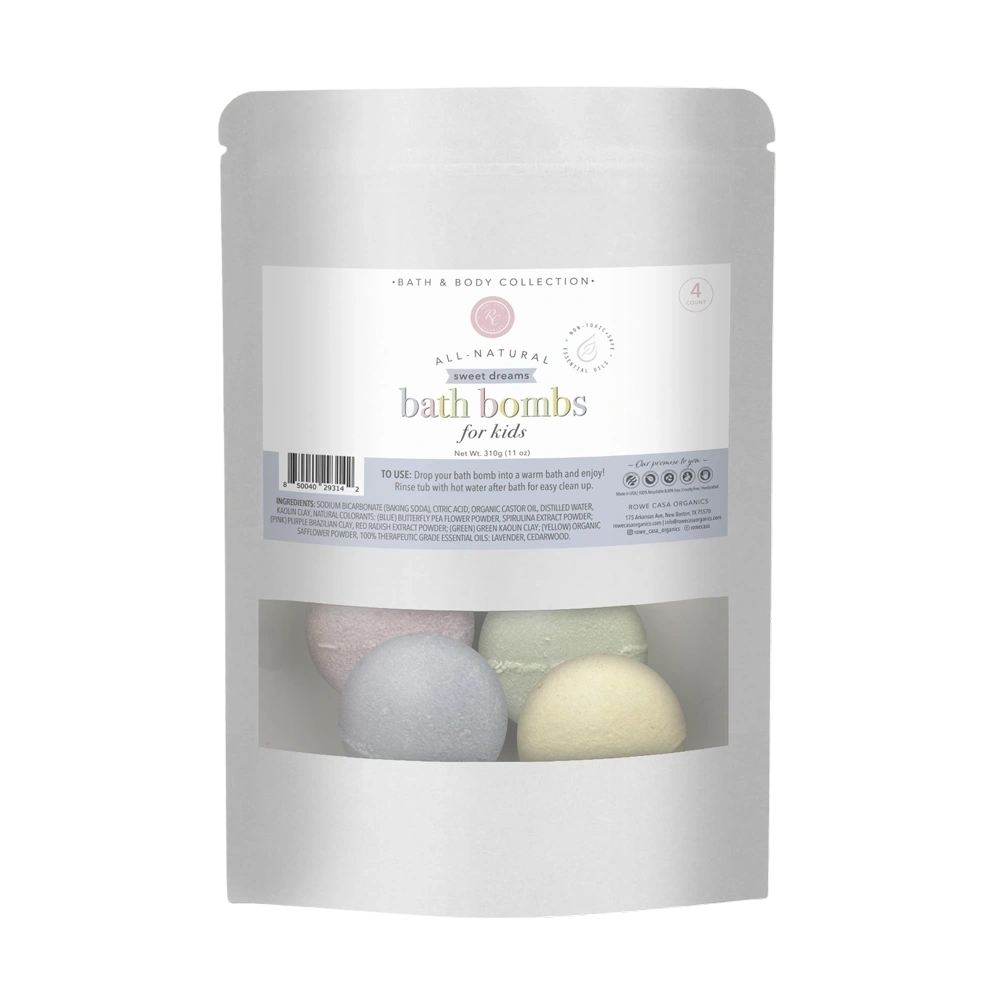 Bath Bombs For Kids, 4 Count, Rowe Casa Organics