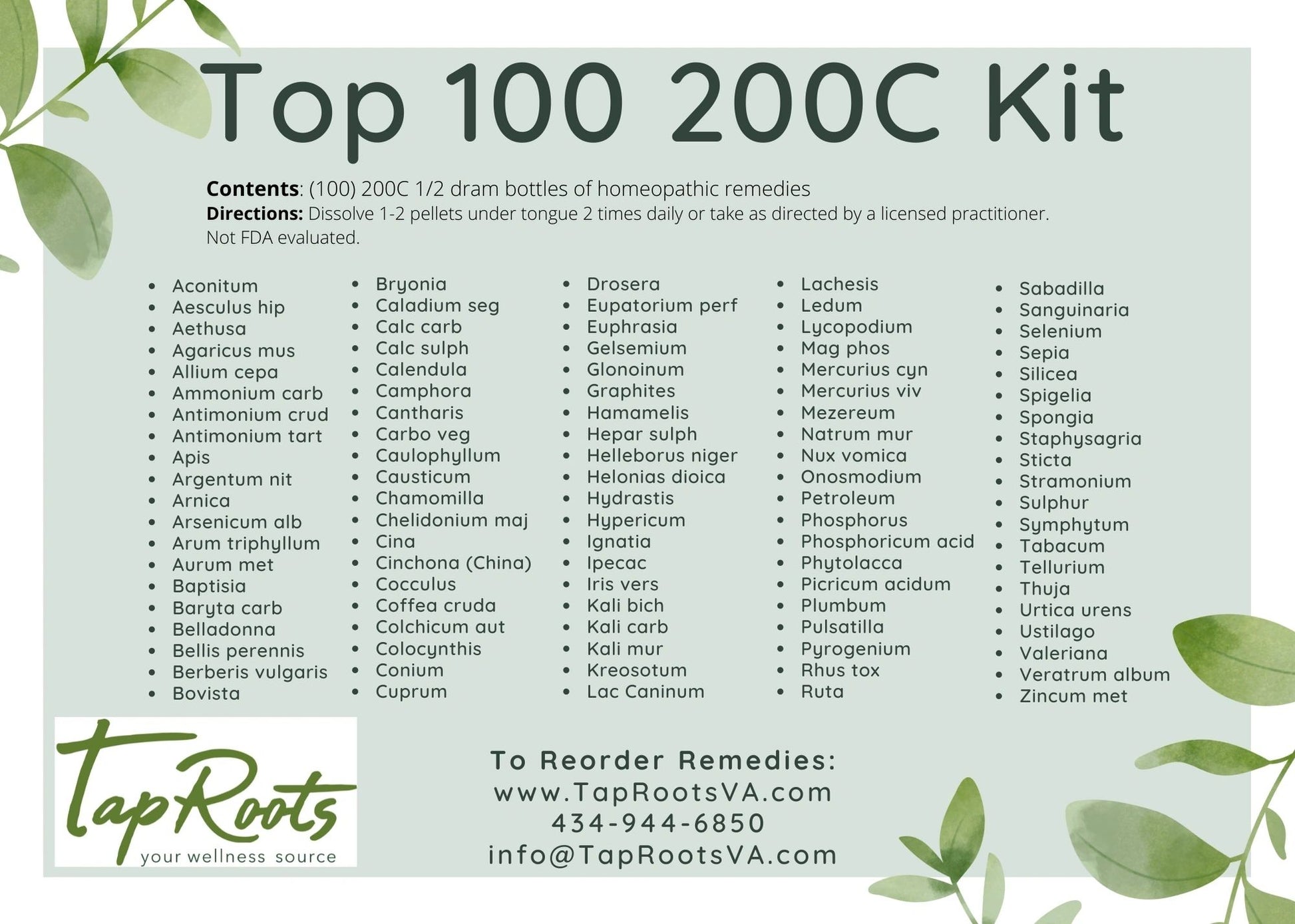 TapRoots’ Top 100 200C Homeopathy Kit