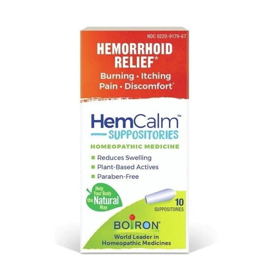 HemCalm Suppositories, Homeopathic Hemorrhoid Relief for Itchy Burning Pain, Swelling and Discomfort, 10 Count, Boiron