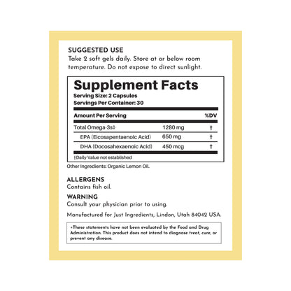Omega-3 DHA + EPA Supplement, 60 Capsules, Just Ingredients