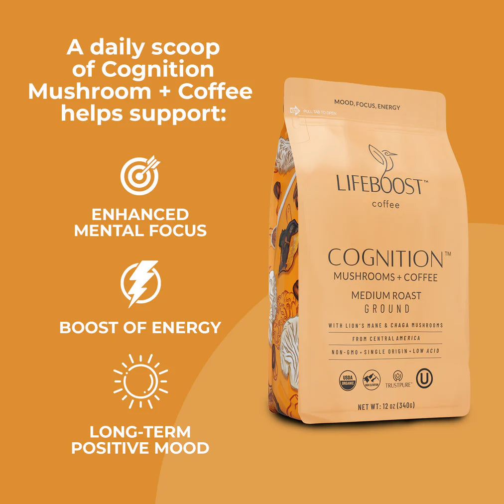 Cognition Mushrooms + Coffee Medium Roast Ground, 12oz, LifeBoost