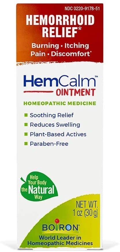 HemCalm Ointment, Homeopathic Hemorrhoid Relief for Burning, Itching, Discomfort, and Pain, 1 oz, Boiron