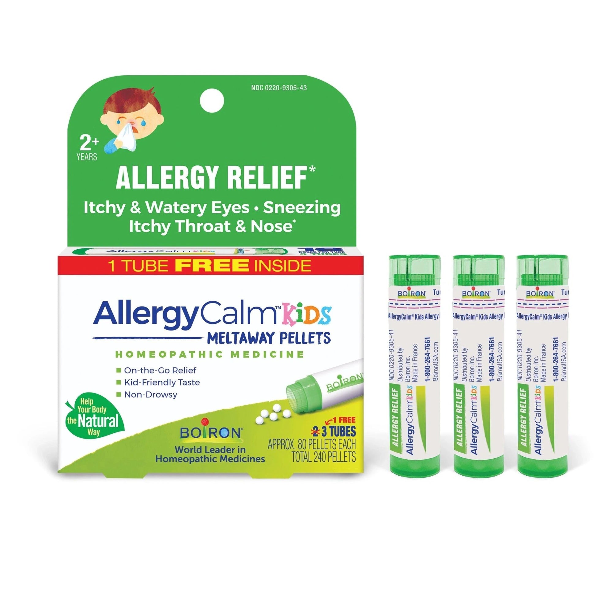 AllergyCalm Kids Meltaway Pellets, 3 Tubes (Approx. 80 Pellets Per Tube), Boiron