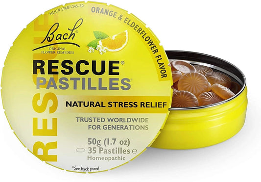 Bach Rescue Pastilles, Natural Stress Relief, Orange & Elderflower, 35 Pastilles