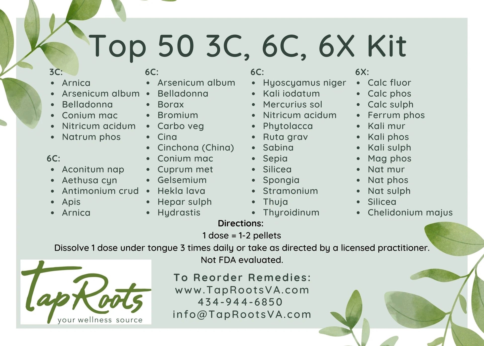 TapRoots' Top 50 3C, 6C, 6X Homeopathy Kit