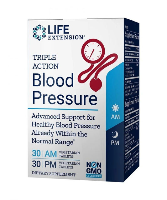 Triple Action Blood Pressure, 30AM & 30PM Vegetarian Tablets, Life Extension