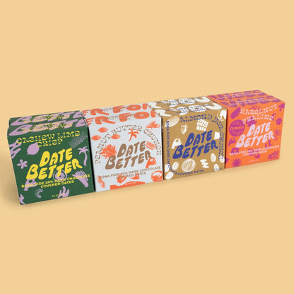 Four Pack Box, Chocolate Covered Dates, Date Better Snacks