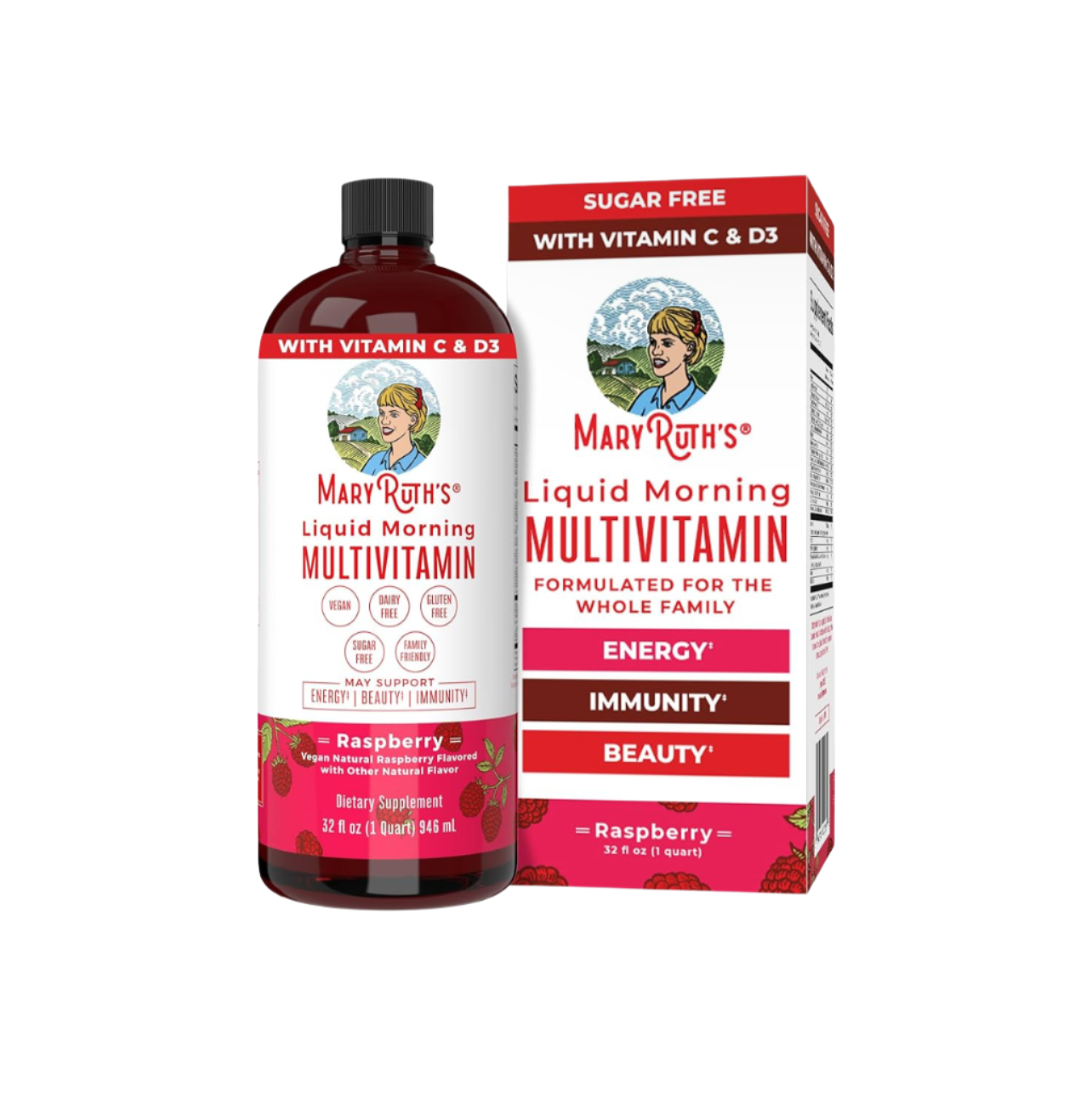 Liquid Morning Multivitamin, Raspberry, 15.22-32oz, MaryRuth Organics
