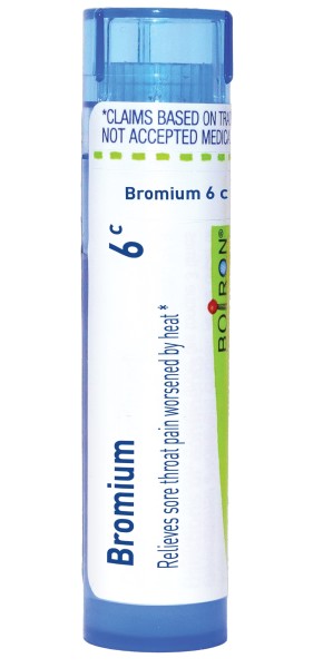 Bromium 6C, Homeopathic Medicine for Sore Throat Pain Worsened by Heat, Boiron, 80 Pills (Pill Size #40)