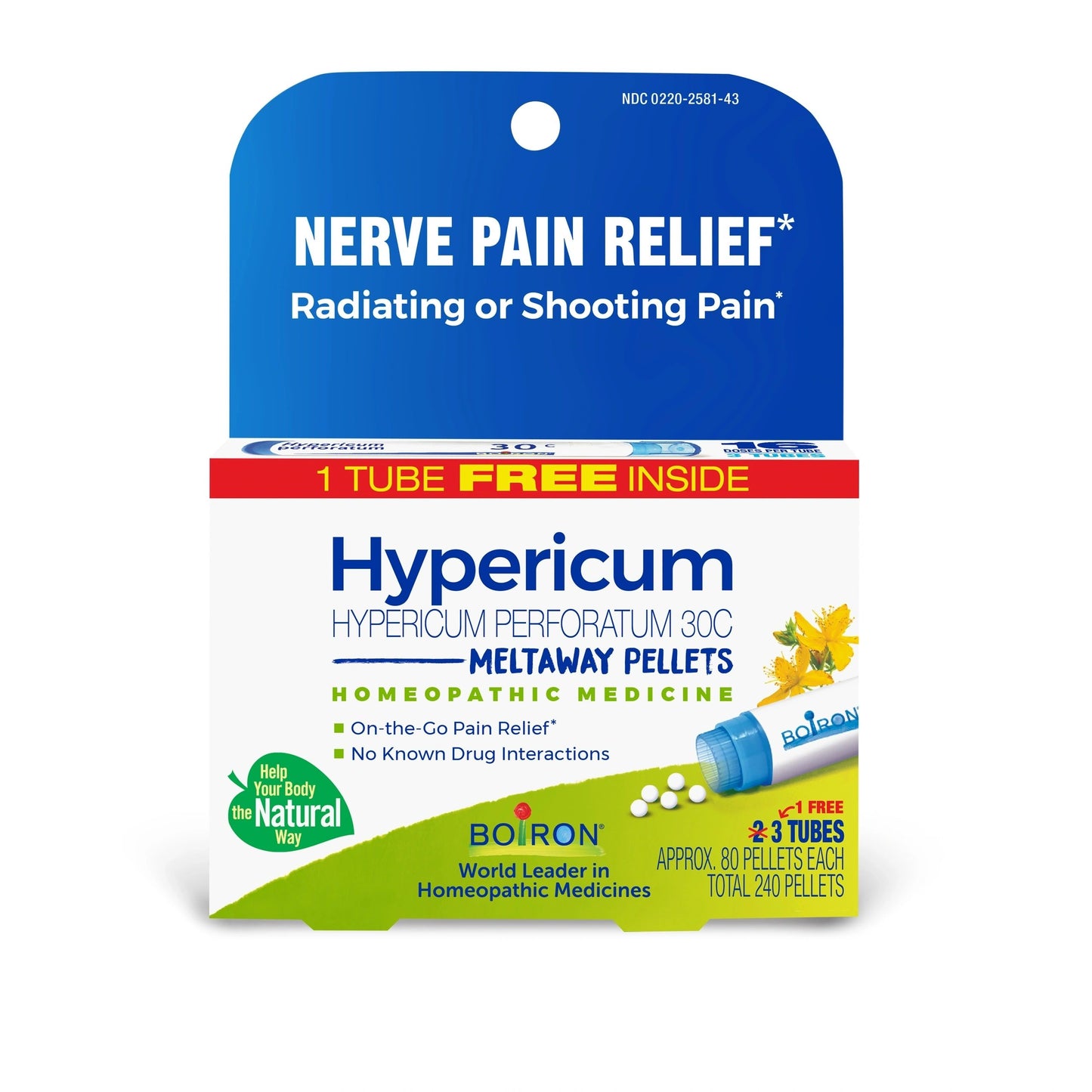 NERVE PAIN RELIEF* Hypericum 30C, 3 Tubes, 80 Pellets Each, Includes 1 FREE Tube