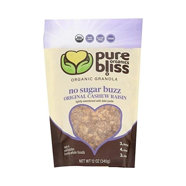 Organic Granola, No Sugar Buzz, Original Cashew Raisin, Lightly Sweetened with Date Paste, Pure Bliss Organics