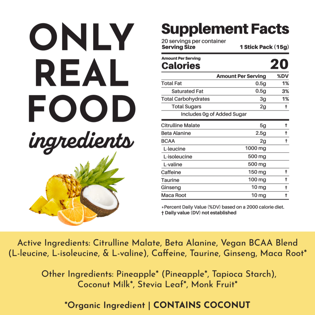 Pre-Workout, 20 Single Serving Packs, No Sugar Added, Just Ingredients