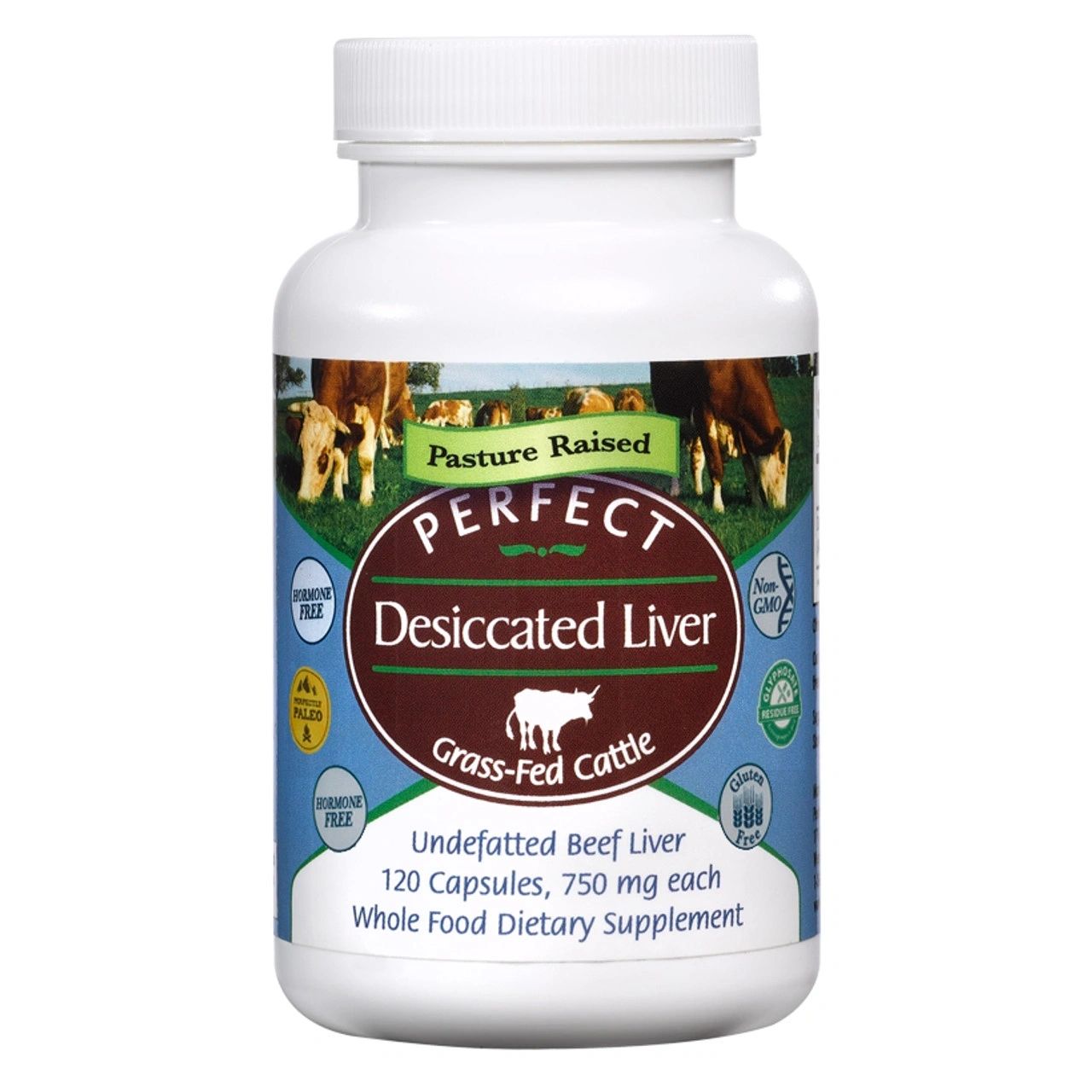 Pasture Raised Desiccated Liver, Grass-Fed Cattle, 120 Capsules, Perfect Supplements