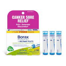 Borax 6C Meltaway Tablets, Homeopathic Medicine for Canker Sore Relief, 3 Tubes (Approx. 80 Pellets Per Tube), Boiron