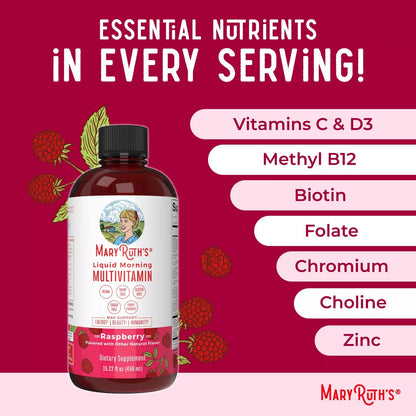 Liquid Morning Multivitamin, Raspberry, 15.22-32oz, MaryRuth Organics
