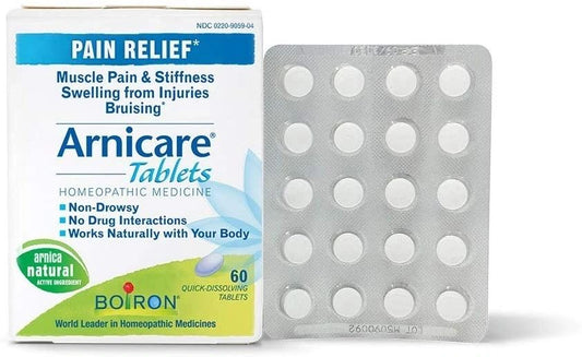 Arnicare Tablets, Homeopathic Medicine for Muscle Pain & Stiffness, Swelling from Injuries & Bruising, 60 Quick-Dissolving Tablets, Boiron