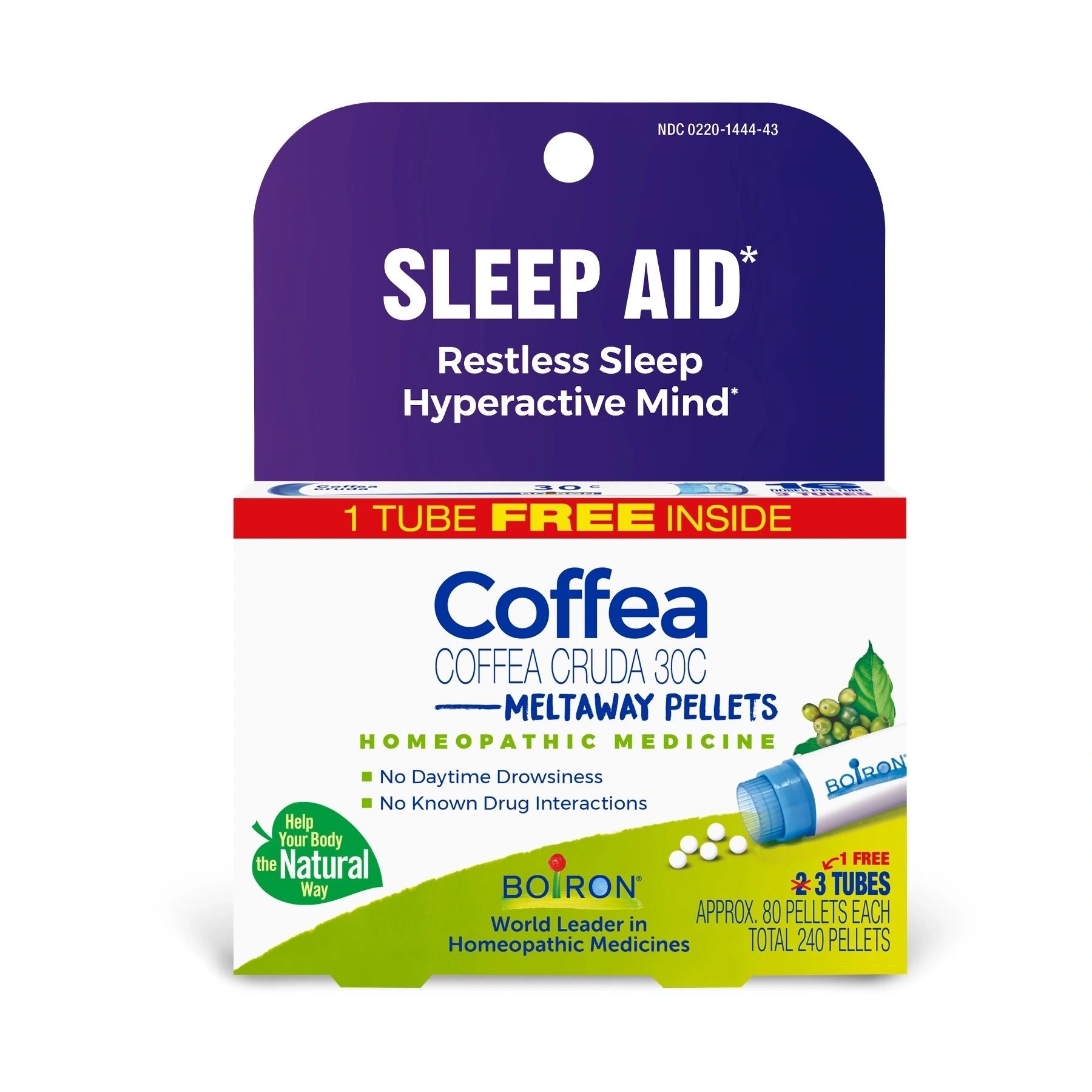 SLEEP AID* Coffea Cruda 30C, 3 Tubes, 80 Pellets Each, Includes 1 FREE Tube