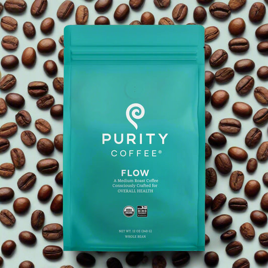 FLOW: Original Medium Roasted Organic Whole Bean Coffee, 12oz, Purity Coffee