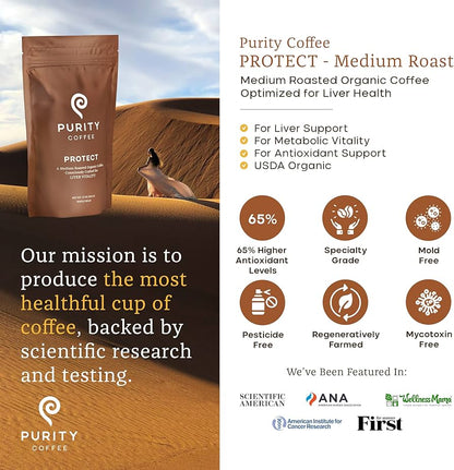 PROTECT: Medium Roasted Organic Whole Bean Coffee, 12oz, Purity