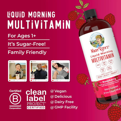 Liquid Morning Multivitamin, Raspberry, 15.22-32oz, MaryRuth Organics