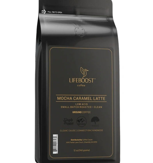 Mocha Caramel Latte Ground Coffee, 12oz, LifeBoost