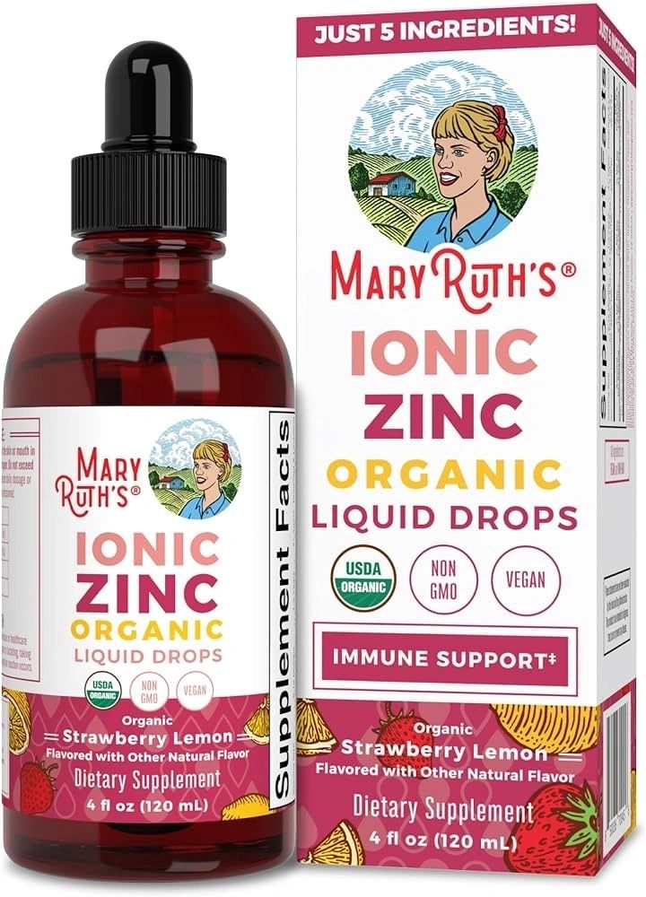 Ionic Zinc, Organic Liquid Drops, Strawberry Lemon, Immune Support, 4oz, Mary Ruth's