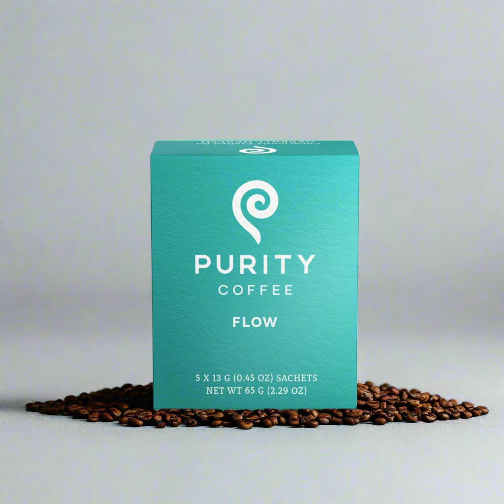 FLOW: Original Medium Roasted Organic Single-Serve Sachet with Ground Coffee, Purity, 5 Count