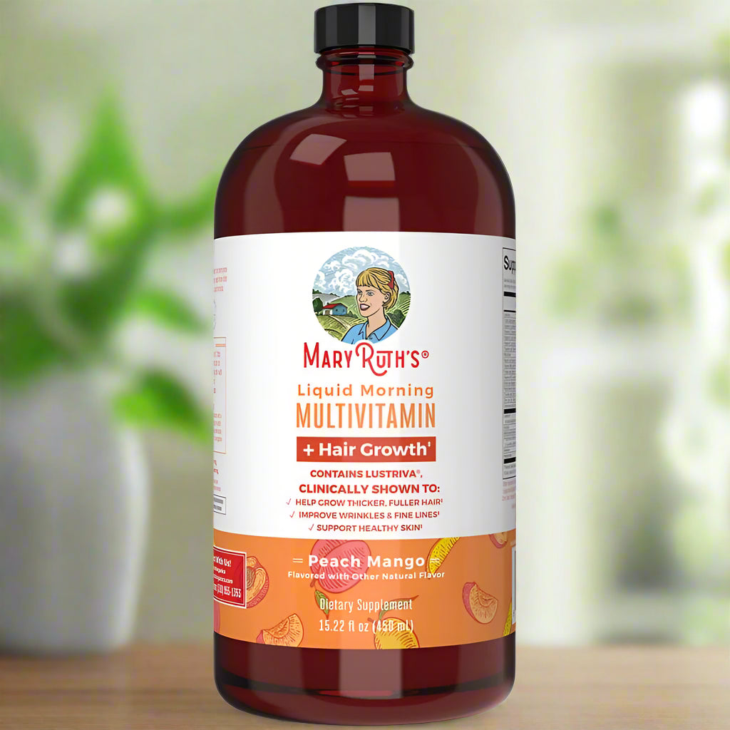 Liquid Morning Multivitamin + Hair Growth, Peach Mango, 15.22-32oz, MaryRuth Organics