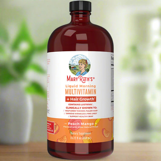 Liquid Morning Multivitamin + Hair Growth, Peach Mango, 15.22-32oz, MaryRuth Organics