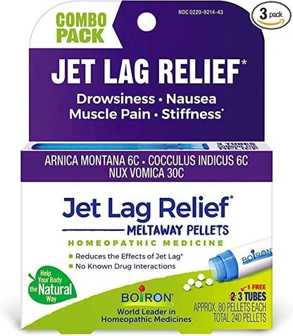 Jet Lag Relief Kit from Nausea, Stiffness, Muscle Pain, and Drowsiness - 3 Tubes, 240 Pellets, Boiron