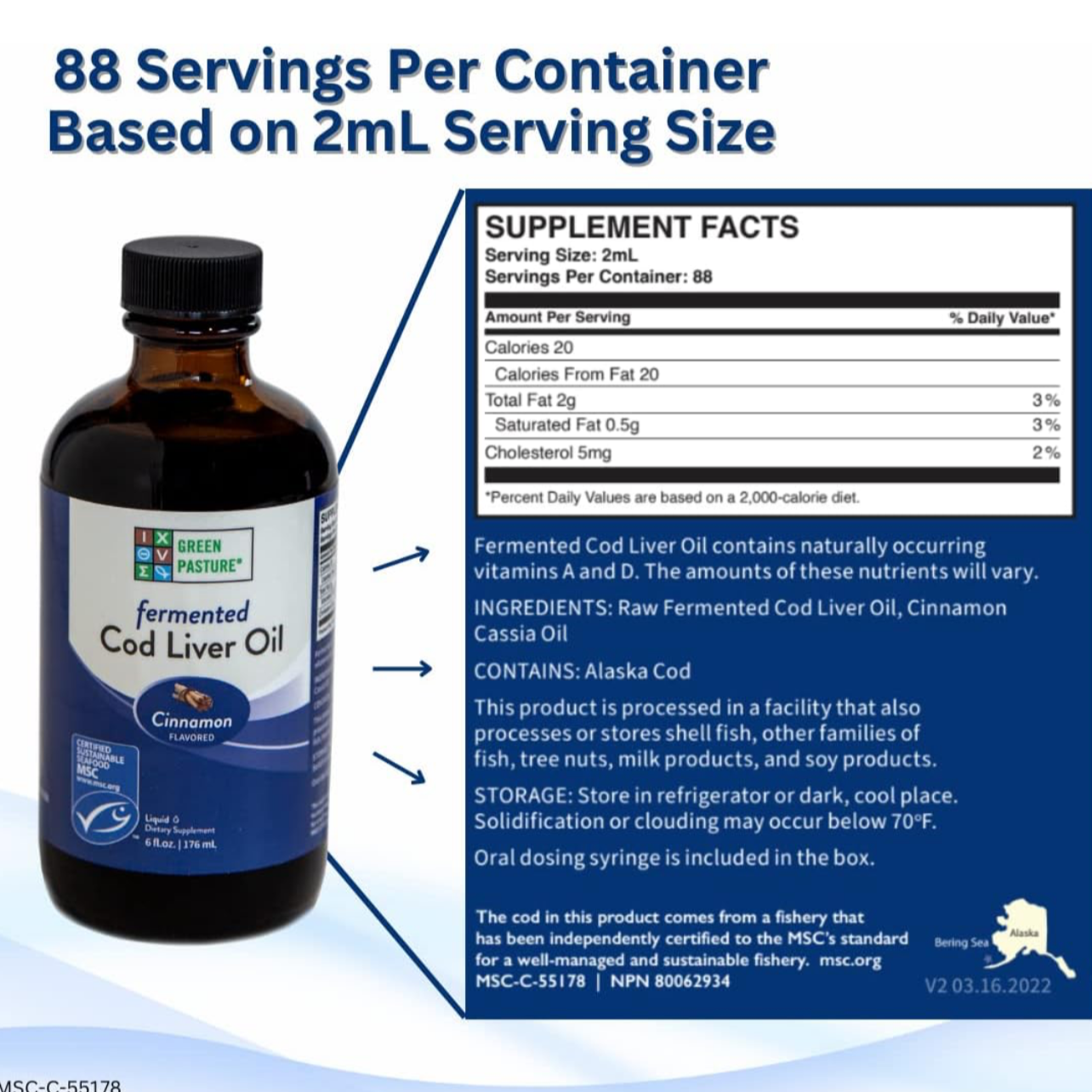 Fermented Cod Liver Oil Liquid, Green Pasture