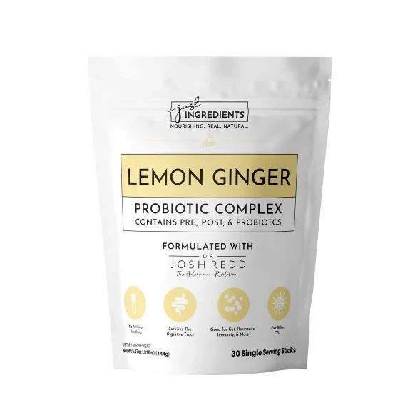 Lemon Ginger Probiotic Complex, 30 Single Serving Sticks, 5.29oz, Just Ingredients