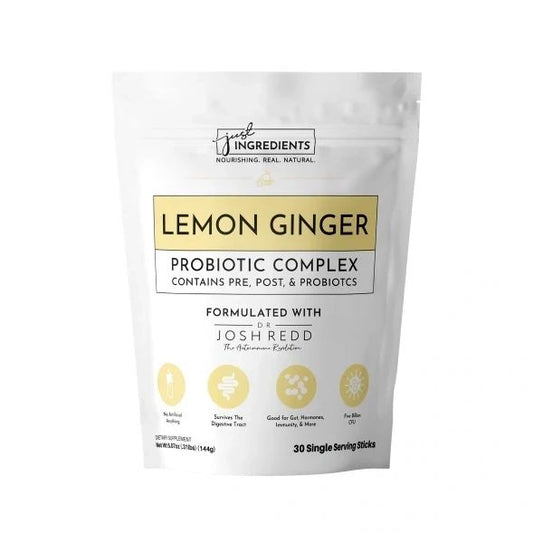 Lemon Ginger Probiotic Complex, 30 Single Serving Sticks, 5.29oz, Just Ingredients