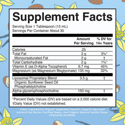 Magnesium Calm Liquid Liposomal, Almond Vanilla Flavored, 15.22oz, MaryRuth Organics