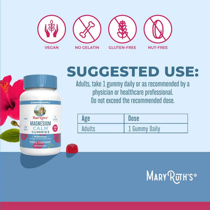 Magnesium Calm Gummies, Hibiscus Flavored, 60 Gummies, MaryRuth Organics