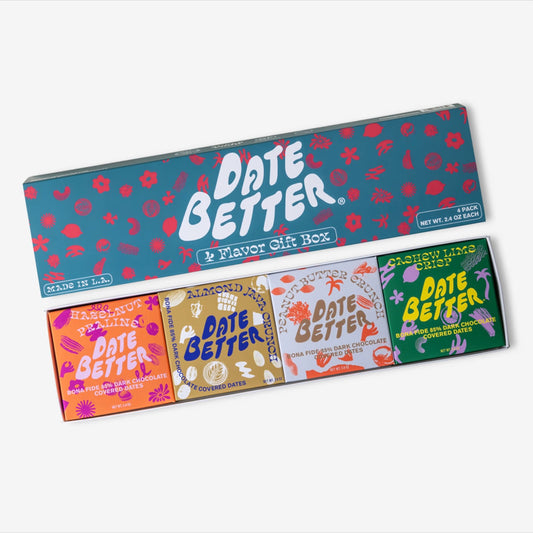 Four Pack Box, Chocolate Covered Dates, Date Better Snacks