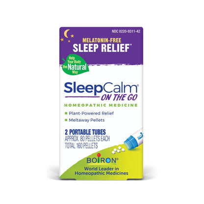 SleepCalm On the Go, Homeopathic Medicine for Melatonin-Free Sleep Relief, 2 Tubes (Approx. 80 Pellets Per Tube), Boiron