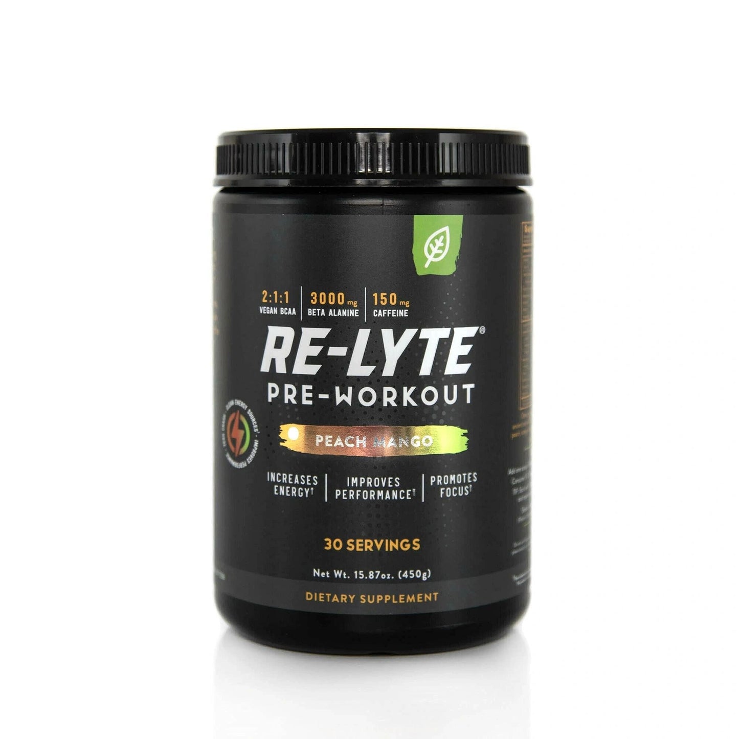 Re-Lyte Pre-Workout, Peach Mango, 30 Servings, 450g, Redmond Life