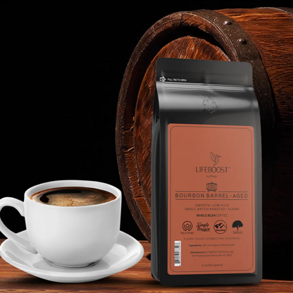 Bourbon Barrel-Aged Whole Bean Coffee, 12oz, LifeBoost