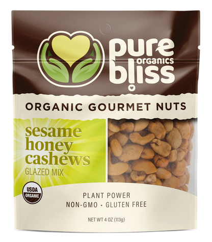 Organic Gourmet Nuts, Sesame Honey Cashews Glazed Mix, Pure Bliss Organics
