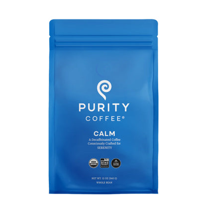 CALM: Decaffeinated Medium Roasted Organic Whole Bean Coffee, 12oz, Purity