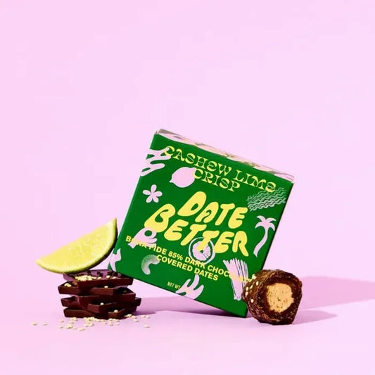Cashew Lime Crisp, Chocolate Covered Dates, Date Better Snacks