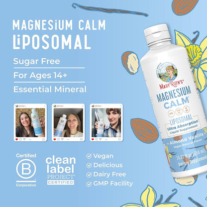 Magnesium Calm Liquid Liposomal, Almond Vanilla Flavored, 15.22oz, MaryRuth Organics