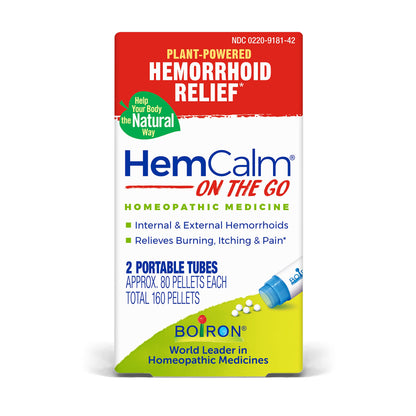 HemCalm On the Go, Homeopathic Medicine for Hemorrhoid Relief, 2 Tubes (Approx. 80 Pellets Per Tube), Boiron