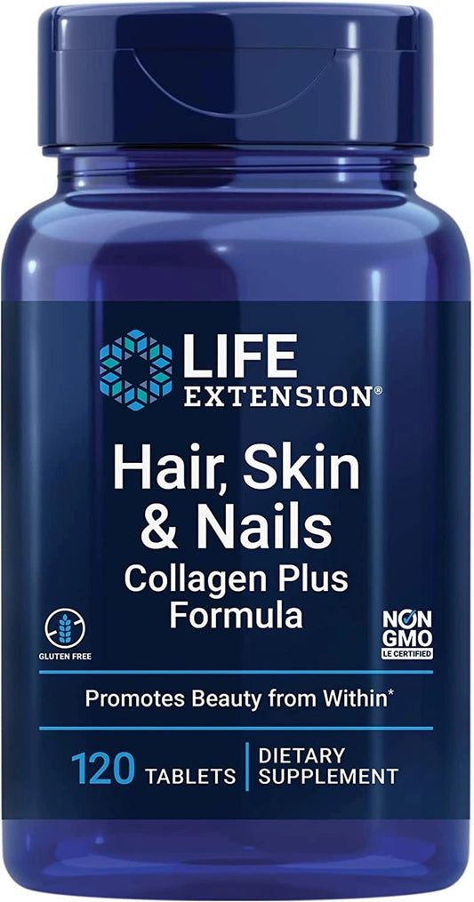 Hair, Skin & Nails Collagen Plus Formula - Promotes Collagen & Keratin Health - with Niacin, Vitamin B6, Biotin, Calcium & Zinc, Non-GMO, 120 Tablets, Life Extension