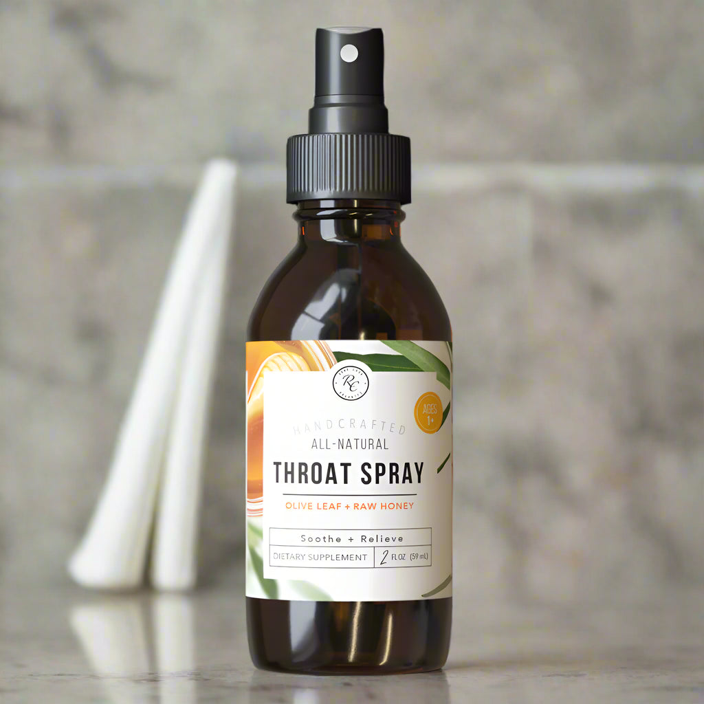 Throat Spray, Olive Leaf + Raw Honey, 2oz, Rowe Casa Organics