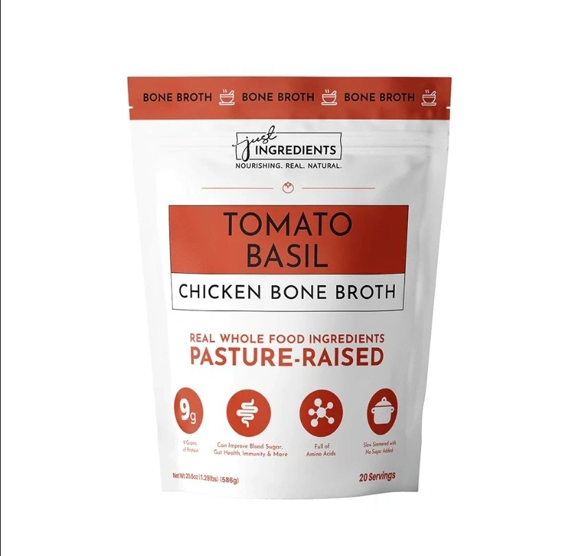 Tomato Basil Chicken Bone Broth, 20 Servings, 20.6oz, Just Ingredients