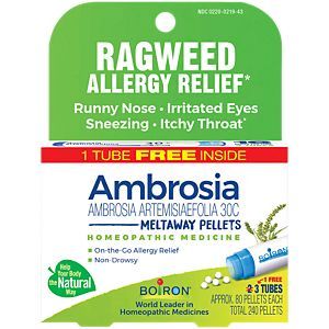 RAGWEED ALLERGY RELIEF* Ambrosia 30C, 3 Tubes, 80 Pellets Each, Includes 1 FREE Tube, Boiron