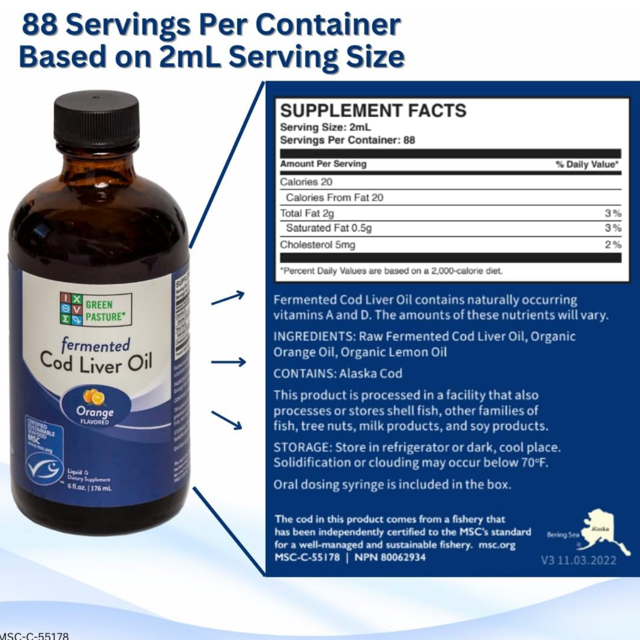 Fermented Cod Liver Oil Liquid, Green Pasture