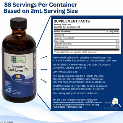 Fermented Cod Liver Oil Liquid, Green Pasture